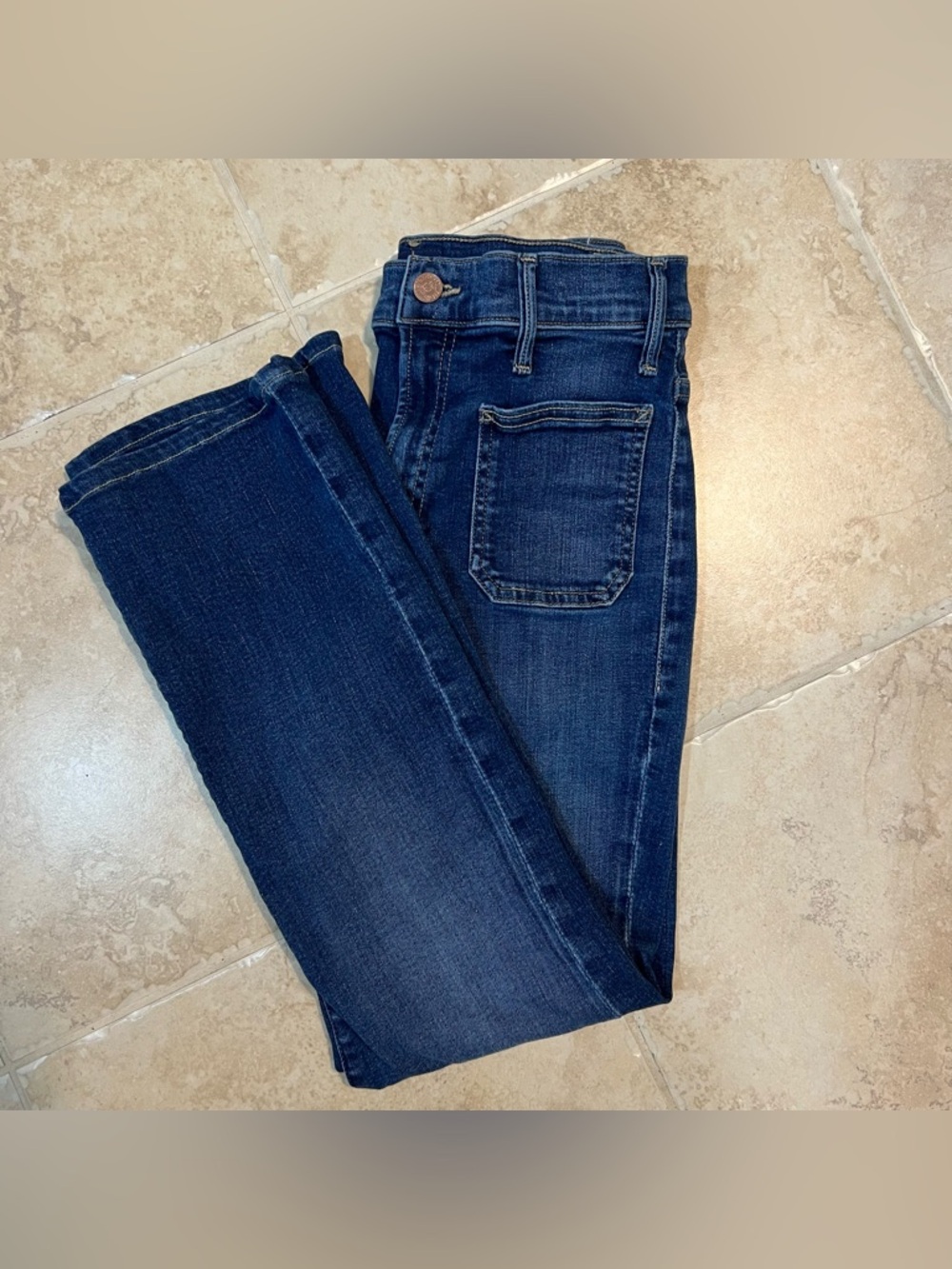 MOTHER Dark Blue Denim Patch Pocket Ankle Jeans